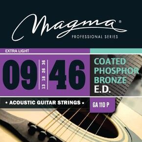 Magma Extra Light Acoustic Guitar Strings - 09-46 Gauge Coated Phosphor Bronze Strings - 3 Acoustic guitar String Sets (.009" - .046") - GA110P