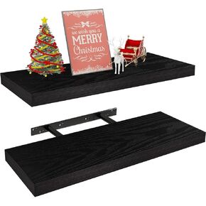 Vervida® Black Floating Shelves 15 x 6.8 Inches Wall Shelf Modern Bedroom Decor Set of 2 Wall Mounted for Bathroom, Kitchen, Living Room, Office, with Invisible Brackets Black Wall Shelves