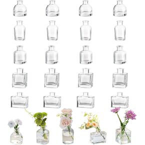 Glasseam Grey Glass Bud Vases: 20Pc Bulk Small Vases for Centerpieces Vintage Flower Vase Mini Vases for Flowers Tiny Gray Vases Decorative Centerpiece Vases for Table Decor Wedding Party Decoration
