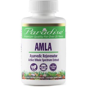 Paradise Herbs Organic Amla Extract with Vitamin C, Ayurvedic Rejuvenator, Gluten Free, Non GMO, Vegan, 60 Capsules