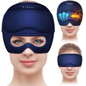 Migraine Headache Relief Cap with Gel Eye Mask, Headache Cap Migraine Ice Head Wrap Hot and Cold Therapy Hat, Migraine Cap Gel Ice Cap for Headache Puffy Eyes Sinus and Tension Stress Relief (Blue)