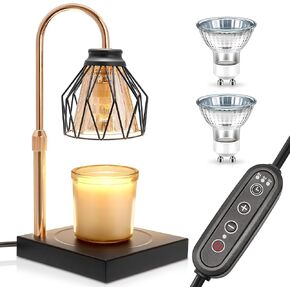 DORESshop Candle Warmer Lamp, Adjustable Height with Stepless Dimming - Home Decor Lamp for Jar Candles, Metal Candle Lamp (Black) - No Flame Scented Candle Warmer with 2 Bulbs
