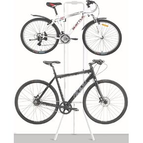 Indoor 2 Bike Storage Rack Upgraded Height Increase with 3 Legs Adjustable Arm Hook for Mountain & Road Bicycles Freestanding/Wall Mount Garage Vertical Bike Floor Stand Holds 100lbs