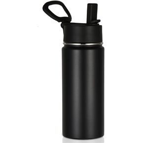 Volhoply 16 OZ Kids Water Bottle Bulk 2 Pack,Insulated Sports Bottles with Straw Lid,Stainless Steel Bottle with Handle Keep Cold&Hot,Double Wall Vacuum Thermos Cups for School(Assorted,Set of 2)