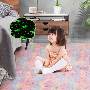 Meeting Story Kids rug Carpet Glow in The dark play mat bedroom rug 4x6,Dinosaur Area rug carpet for girls boys kids playroom bedroom carpet(Blue)