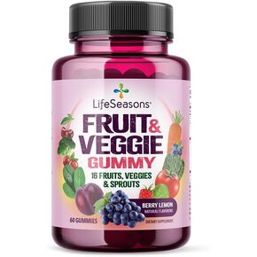 LifeSeasons Fruit & Veggie Gummy Supplement - 16 Fruits Vegetables & Sprouts - Vitamins Minerals & Antioxidants - Nutritional Support for Immunity & Wellness - 3X More Potent - 60 Gummies