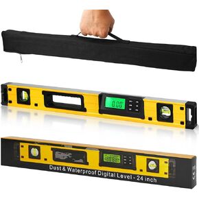 24 Inch Smart Digital Level, LCD Screen Magnetic Electronic Level Tool with Carry Case, IP54 Dust and Waterproof Digital Torpedo Level & Protractor, 24" Precision Slope Leveler Measurement Tool