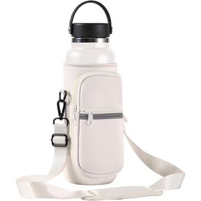 Water Bottle Holder with Strap for Hydro Flask Wide Mouth 32 & 40oz, Water Bottle Carrier Sling Bag with Phone Pocket, Gym Bottle Accessories, Water Bottle Sleeve Bag for Walking Hiking Travel-Black