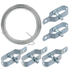 Steel Cable with Tensioner Tool, 10pcs Heavy Duty Wire Tightener & 2 * 100 Ft 12Ga Galvanized Wire Rope, Fuuner Steel Wire Cable Rope Kit Perfect for Farm Fence, Garden Fence, Sun Shade Sail Hardware
