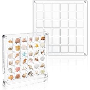 Acrylic Magnetic Seashell Display Box, 2 Different Sizes 36 Grids Clear Seashell Storage Box Decorative Seashell Starfish, Small Craft Organizers for Bead, Nail,Jewelry