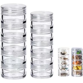 5-Layers Mini Travel Jewelry Case, Transparent Jewelry Organizer Box Small Jewelry Boxes for Women Girls Earring Ring DIY Storage Sets Rotating Case Gifts (1 set SM + 1 set MD)