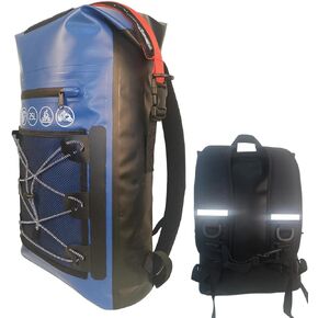 Waterproof Floating Backpack, Expandable 25L-30L Egronomic Dry Bags, Multipurpose Daypacks for Hiking, Camping, Water sports, Snow Sports (Blue+Black)