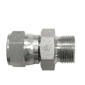 7025-06-18 Steel Straight Conversion Adapter Fitting, 9/16"-18 Female JIC Swivel x M18 x 1.5 Male Metric Straight Thread