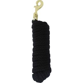 CHALLENGER Horse 8' Soft Round Braided Black Nylon 3/4" Lead Rope with Brass Snap 605SE02BK