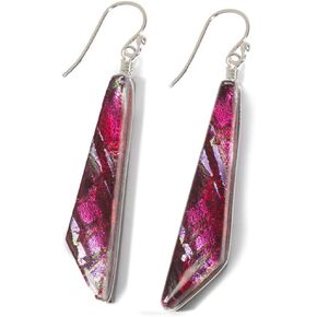 Merry Waterfalls Earrings - USA-Made Nickel Free Dichroic Glass Dangles (RD09* - Red & Purple)
