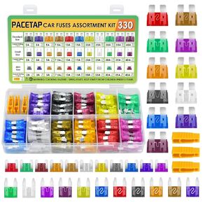 PACETAP 330 PCS Car Fuses Assortment Kit Include Standard & Small & Mini Size(2A/3A/5A/7.5A/10A/15A/20A/25A/30A/35A/40A), Car Blade Fuses Set with Fuses Puller for Car Boat Truck SUV