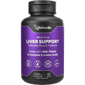 Naturalis Silymarin Milk Thistle 1300mg Enhanced with B Complex & Amino Acids | 13-in-1 Liver Cleanse, Detox & Repair | 60 Liver Essential Softgels
