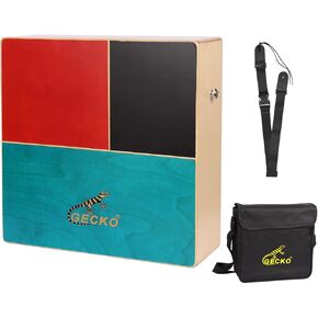 GECKO Cajon, Cajon Drum, Portable Cajon - Dual-Sided Design | One Side with Triple Bongo Tones, One Side Guitar String Cajon Sound | Hand or Brush Play | Made of Birch and Walnut | Includes Oxford Bag