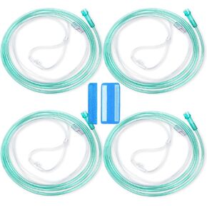 7 Foot Green Nasal Cannulas for Oxygen, Standard Kink Resistant Cannula Nasal Tubing for 0xygen - 4 Pack Oxygen Cannula with 1 Pair Ear Cusions