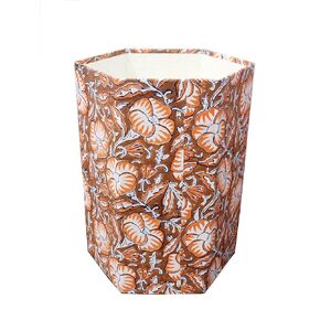 Christmas Decorative Hand Block Printed Waste Basket/Trash Can/Garbage Can/Card Board Trash Can Housewarming Gift (Pink&Green)