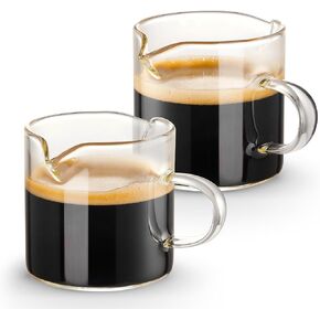 Espresso Cups Set of 2, 4 OZ Double Spouts Cups, Espresso Shot Glasses, Milk Cup with Handle, Clear Glass, Espresso Accessories for Espresso Machine