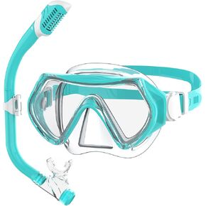 Kids Snorkel Mask, Snorkel Set for age 4-14 Snorkeling Gear for Childs Youth Boys Girls Junior Anti-Fog & Leak Tempered Glass Diving Goggles Set 180 Degree Panoramic View