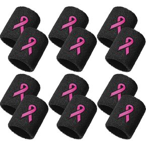 12 Pack Breast Cancer Awareness Wristbands Bulk Pink Ribbon Sweatbands for Boys Men and Women, Basketball Baseball Running and Supporting breast Cancer Awareness Month (Black) in Saudi Arabia