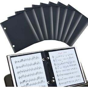 16pcs Waterproof Flip Folder Marching Band, Double Side Flip Folder Pages with 2 Holes 7.5 x 6.5 Inches Music Flip Folio Folder Pages PVC Flute Musical Flip Book for Marching Band Practicing