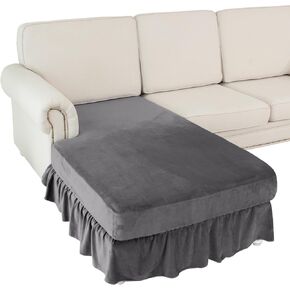 Couch Cushion Covers 3 Pieces with Skirt Individual Velvet Sofa Covers Washable Stretch Sectional Couch Covers L Shape for Both Left and Right Chaise Lounge(2 Seater+1 Chaise,Grey)