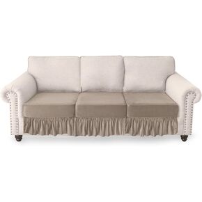 Couch Cushion Covers 3 Pieces with Skirt Individual Velvet Sofa Covers Washable Stretch Sectional Couch Covers L Shape for Both Left and Right Chaise Lounge(2 Seater+1 Chaise,Grey)