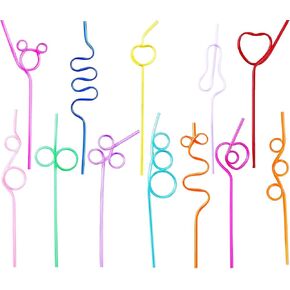 24 Pcs Crazy Straws, Reusable Plastic Loop Curly Fun Straws for Classroom Activities, Valentine’s Day Gift, Christmas Birthday Party Supplies Decoration