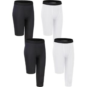 Boys Compression Pants for Basketball - Youth One Leg Compression Tights Kids 3/4 Leggings Football Sports Base Layer