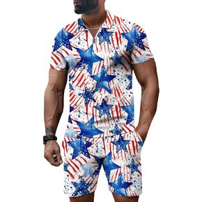 Mens Hawaii Short Sets 2 Piece Outfits Polo Shirt Summer Casual Set Short Sleeve and Shorts Set for Men