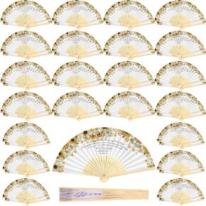 Unittype 100 Pcs Wedding Folding Fans for Guests Bamboo Folded Hand Fan Thank You Fan for Wedding Favors Vintage Silk Handheld Fans for Bridal Shower Decorations(Bright Colors, Sunflower Style)