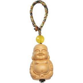 Brass Happy Buddha Statue Key Ring with Five Feng Shui Coins, Laughing Buddha Keychain Lucky Charms Tassel