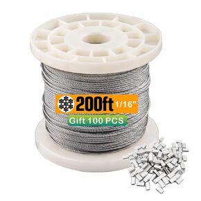 T316-Stainless Steel 1/16'' Wire Rope,7x7 Strand Core Marine Grade(200ft)