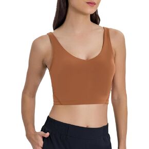 altiland V Neck Longline Sports Bra for Women, Padded Workout Yoga Cropped Tank with Medium Support