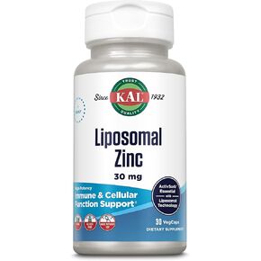 KAL Liposomal Zinc 30mg, Cellular Function and Immune Support Supplement, Enhanced Absorption Zinc Supplements, Vegan, Gluten Free, Soy Free, 30 Servings, 30 VegCaps