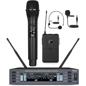 Vocal Wireless Microphone, Dual Channel UHF Wireless Mic 2x60 Adjustable Frequencies, Microphone Wireless Distance 300Ft Range, for Singing, Small Concerts, DJ Performances(YU-E20H)