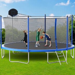 Skepphlay 16ft 14ft 12ft Trampoline Outdoor for Kids and Adults, Large Heavy Duty Round Trampoline with Basketball Hoop, Enclosure Net for Backyard, ASTM Approved