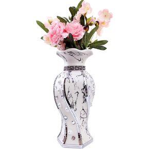 Large Ceramic Vase Inlaid with Rhinestones,Vintage Silver Flower Vase for Home Decor, Decorative Flower Vase for Living Room,Bedroom,Table Centerpiece,Kitchen,Luxury Flower Vase Gift,30cm