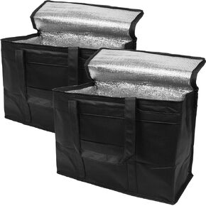 Black Insulated Food Delivery Bag, Insulated Grocery Bags with Zippered Top, Catering Bag for Food Deliveries