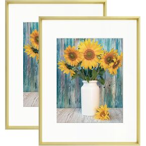 16x20 Frame Matted to 11x14 Pictures for Wall, 16x20 Gold Picture Frame for Art Prints Posters, 16 by 20 Metal Photo Frame with Mat for Landscape Portrait Gallery Wall Wedding Home Decor