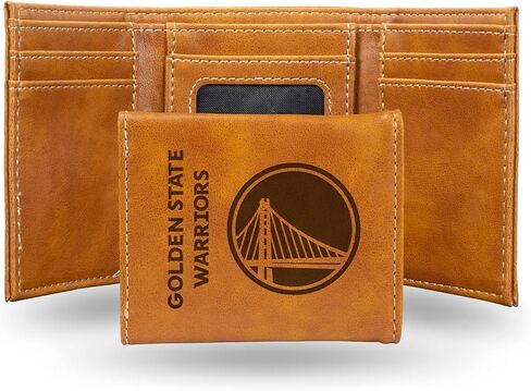 محفظة Rico Industries NBA Golden State Warriors Premium من الجلد النباتي الأسود المحفور بالليزر قابلة للطي - تصميم نحيف ولكنه متين - مثالية لإظهار فخر فريقك أو هديتك in Saudi Arabia