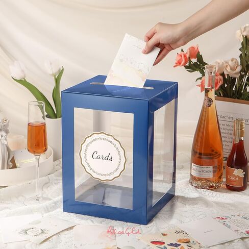 ROSEGLD Card Box for Reception, Gift Card Box Clear 8.7x8.7x12 Inches, Transparent Card Box for Wedding, Engagement, Birthday, Graduation Party, Baby Shower (Black) in Saudi Arabia