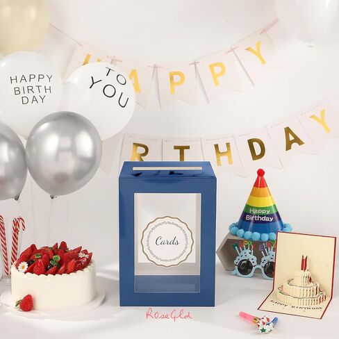 ROSEGLD Card Box for Reception, Gift Card Box Clear 8.7x8.7x12 Inches, Transparent Card Box for Wedding, Engagement, Birthday, Graduation Party, Baby Shower (Black) in Saudi Arabia