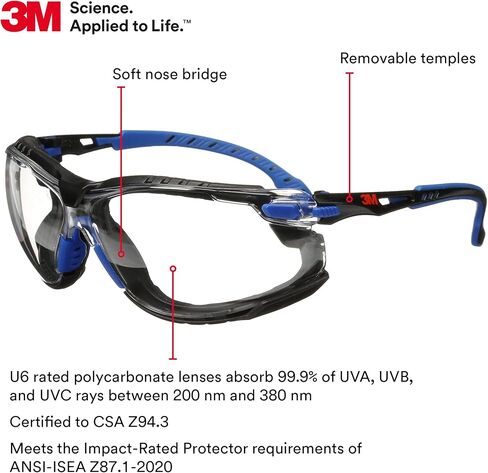 3M 70071694510 Safety Glasses Solus 1000 Series ANSI Z87 Scotchgard Anti-Fog Clear Lens Low Profile Blue/Black Frame in Saudi Arabia