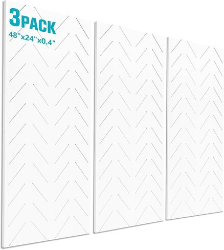 Tutmyrea 3 Pack Large Acoustic Panels, 48" X 24" X 0.4" Self-Adhesive Soundproof Wall Panels, Decorative Sound Absorbing Panels for Home Studio Office(Hollow Line,Black) in Saudi Arabia