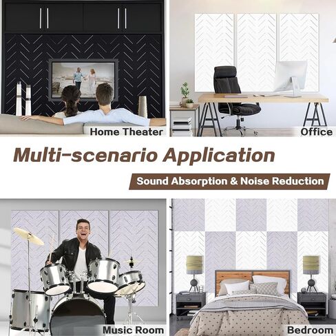 Tutmyrea 3 Pack Large Acoustic Panels, 48" X 24" X 0.4" Self-Adhesive Soundproof Wall Panels, Decorative Sound Absorbing Panels for Home Studio Office(Hollow Line,Black) in Saudi Arabia