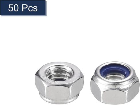 uxcell 50Pcs M12x1.75 Nylon Insert Hex Lock Nuts, 316 Stainless Steel Self-Locking Nylon Insert Stop Nut for Industrial Construction Fasteners, Silver&Blue in Saudi Arabia